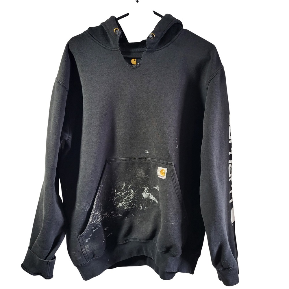 Carhartt Original Fit‎ Black Hoodie Size M Workwear Paint Splatter Grunge Skater